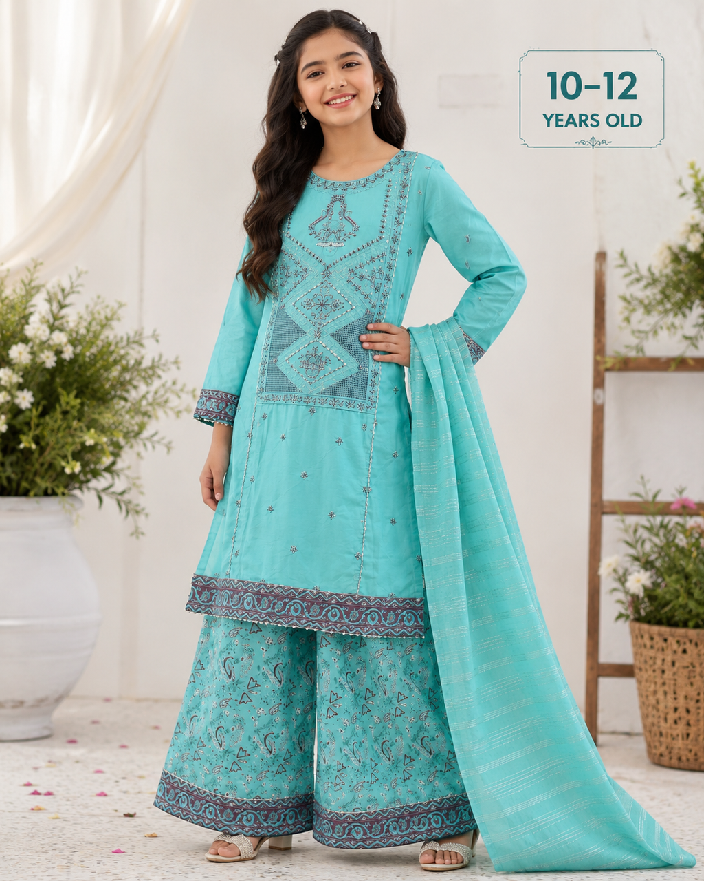 Girls Cotton Block Print Plazo Outfit Set