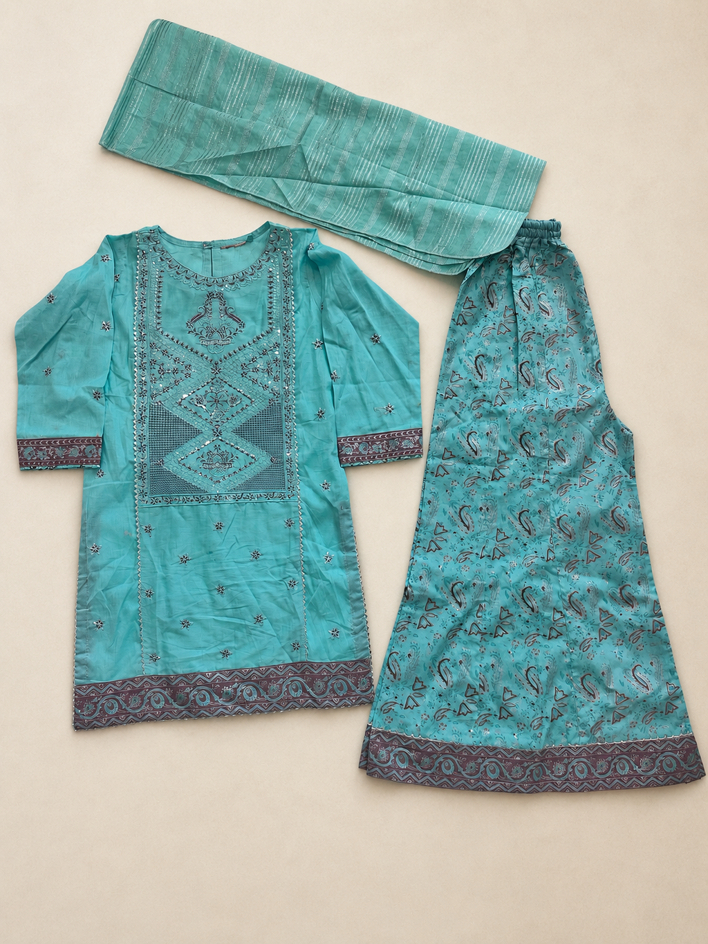 Girls Cotton Block Print Plazo Outfit Set
