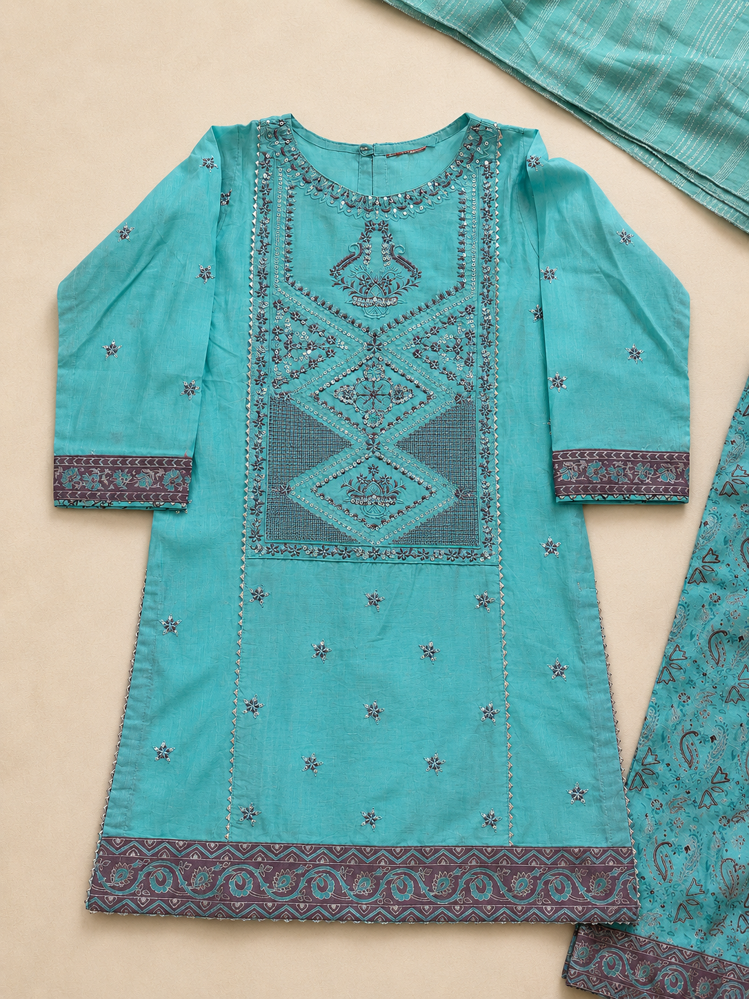 Girls Cotton Block Print Plazo Outfit Set