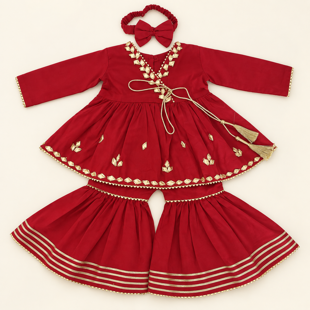 Girls’ Pakistani Cotton Gharara Set with Gota Work | Custom Colors