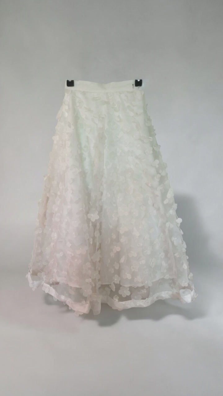 White 3D Floral Girls Dress with Dupatta